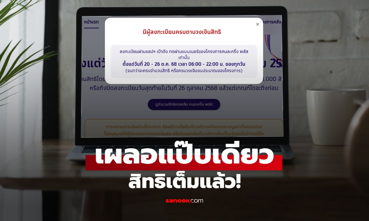 ลงทะเบียนคนละครึ่งพลัส รอบที่ 3 ไม่กี่นาที สิทธิเต็มแล้ว